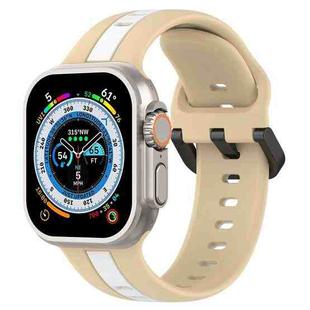 Two-Color Loop Buckle Silicone Watch Band For Apple Watch Ultra 49mm(Khaki + White)