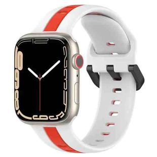 Two-Color Loop Buckle Silicone Watch Band For Apple Watch Series 8&7 45mm / SE 2&6&SE&5&4 44mm / 3&2&1 42mm(White+Red)