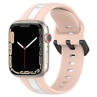 Two-Color Loop Buckle Silicone Watch Band For Apple Watch Series 8&7 45mm / SE 2&6&SE&5&4 44mm / 3&2&1 42mm(Pink+White)