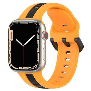 Two-Color Loop Buckle Silicone Watch Band For Apple Watch Series 8&7 45mm / SE 2&6&SE&5&4 44mm / 3&2&1 42mm(Yellow+Black)