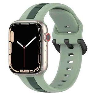 Two-Color Loop Buckle Silicone Watch Band For Apple Watch Series 8&7 41mm / SE 2&6&SE&5&4 40mm / 3&2&1 38mm(Light Green + Green)