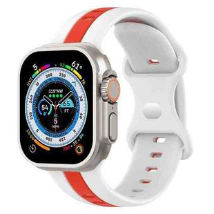 Butterfly Buckle Two-Color Silicone Watch Band For Apple Watch Ultra 49mm(White+Red)