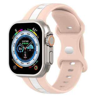 Butterfly Buckle Two-Color Silicone Watch Band For Apple Watch Ultra 49mm(Pink+White)