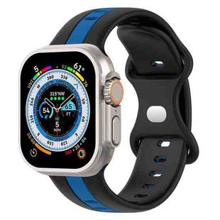 Butterfly Buckle Two-Color Silicone Watch Band For Apple Watch Ultra 49mm(Black+Blue)