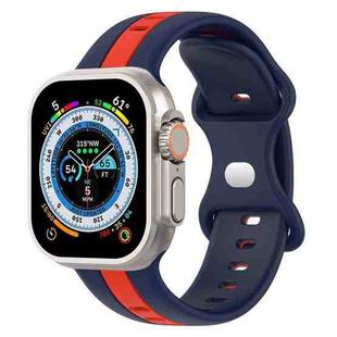 Butterfly Buckle Two-Color Silicone Watch Band For Apple Watch Ultra 49mm(Midnight Blue + Red)