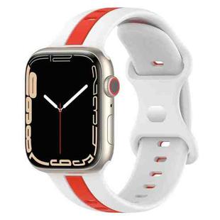 Butterfly Buckle Two-Color Silicone Watch Band For Apple Watch Series 8&7 45mm / SE 2&6&SE&5&4 44mm / 3&2&1 42mm(White+Red)