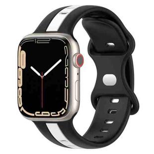 Butterfly Buckle Two-Color Silicone Watch Band For Apple Watch Series 8&7 45mm / SE 2&6&SE&5&4 44mm / 3&2&1 42mm(Black+White)