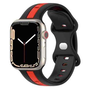 Butterfly Buckle Two-Color Silicone Watch Band For Apple Watch Series 8&7 45mm / SE 2&6&SE&5&4 44mm / 3&2&1 42mm(Black+Red)