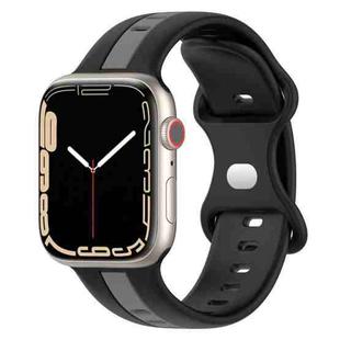 Butterfly Buckle Two-Color Silicone Watch Band For Apple Watch Series 8&7 45mm / SE 2&6&SE&5&4 44mm / 3&2&1 42mm(Black+Grey)