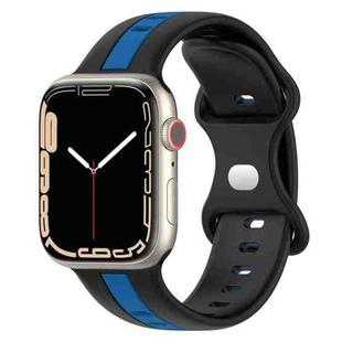 Butterfly Buckle Two-Color Silicone Watch Band For Apple Watch Series 8&7 45mm / SE 2&6&SE&5&4 44mm / 3&2&1 42mm(Black+Blue)