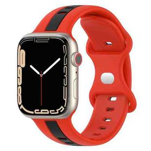 Butterfly Buckle Two-Color Silicone Watch Band For Apple Watch Series 8&7 45mm / SE 2&6&SE&5&4 44mm / 3&2&1 42mm(Red+Black)