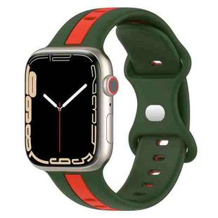 Butterfly Buckle Two-Color Silicone Watch Band For Apple Watch Series 8&7 45mm / SE 2&6&SE&5&4 44mm / 3&2&1 42mm(Army Green+Red)