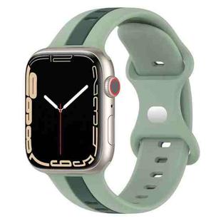 Butterfly Buckle Two-Color Silicone Watch Band For Apple Watch Series 8&7 45mm / SE 2&6&SE&5&4 44mm / 3&2&1 42mm(Light Green+Green)