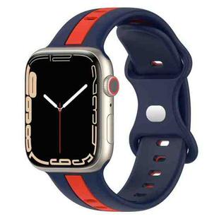 Butterfly Buckle Two-Color Silicone Watch Band For Apple Watch Series 8&7 45mm / SE 2&6&SE&5&4 44mm / 3&2&1 42mm(Midnight Blue + Red)