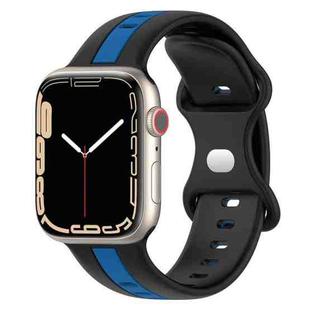 Butterfly Buckle Two-Color Silicone Watch Band For Apple Watch Series 9&8&7 41mm / SE 3&SE 2&6&SE&5&4 40mm / 3&2&1 38mm(Black+Blue)