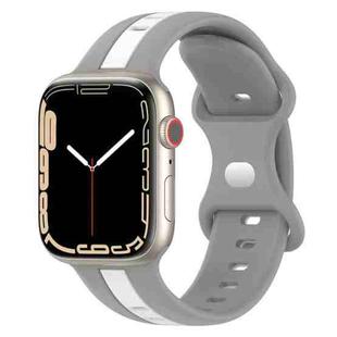 Butterfly Buckle Two-Color Silicone Watch Band For Apple Watch Series 9&8&7 41mm / SE 3&SE 2&6&SE&5&4 40mm / 3&2&1 38mm(Light Grey+White)