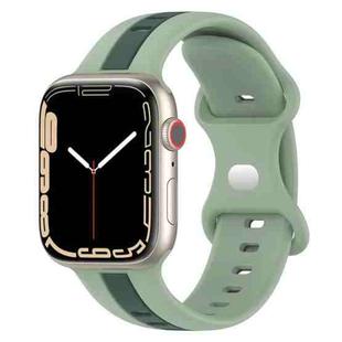 Butterfly Buckle Two-Color Silicone Watch Band For Apple Watch Series 9&8&7 41mm / SE 3&SE 2&6&SE&5&4 40mm / 3&2&1 38mm(Light Green+Green)