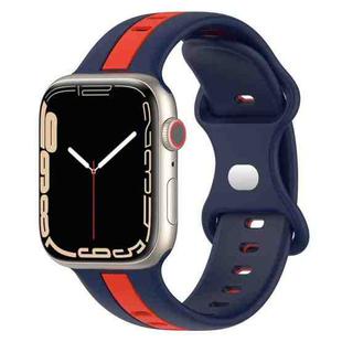 Butterfly Buckle Two-Color Silicone Watch Band For Apple Watch Series 9&8&7 41mm / SE 3&SE 2&6&SE&5&4 40mm / 3&2&1 38mm(Midnight Blue + Red)