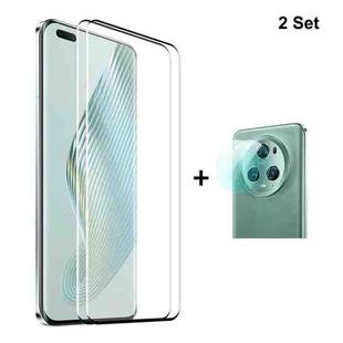 For Honor Magic5 Pro 2pcs ENKAY 3D Hot Bending Edge Glue Tempered Glass Full Film with Lens Film