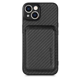 For iPhone 13 Carbon Fiber Leather Card Magsafe Magnetic Phone Case(Black)
