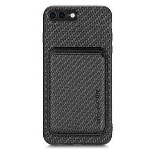 For iPhone 7 Plus / 8 Plus Carbon Fiber Leather Card Magsafe Magnetic Phone Case(Black)