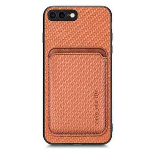 For iPhone 7 Plus / 8 Plus Carbon Fiber Leather Card Magsafe Magnetic Phone Case(Brown)
