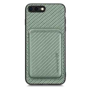 For iPhone 7 Plus / 8 Plus Carbon Fiber Leather Card Magsafe Magnetic Phone Case(Green)