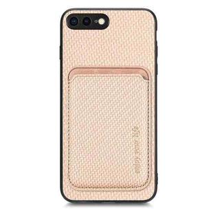For iPhone 7 Plus / 8 Plus Carbon Fiber Leather Card Magsafe Magnetic Phone Case(Khaki)