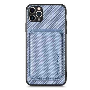 For iPhone 11 Carbon Fiber Leather Card Magsafe Magnetic Phone Case(Blue)