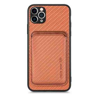 For iPhone 11 Carbon Fiber Leather Card Magsafe Magnetic Phone Case(Brown)