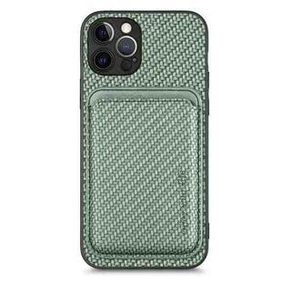 For iPhone 12 Pro Carbon Fiber Leather Card Magsafe Magnetic Phone Case(Green)