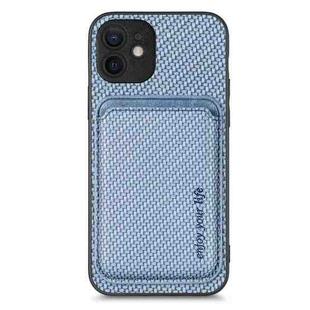 For iPhone 12 Carbon Fiber Leather Card Magsafe Magnetic Phone Case(Blue)
