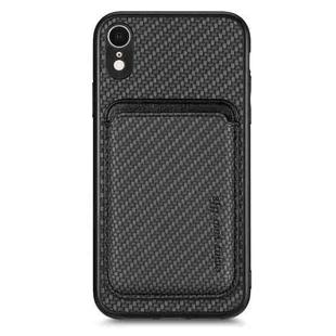 For iPhone  XR Carbon Fiber Leather Card Magsafe Magnetic Phone Case(Black)