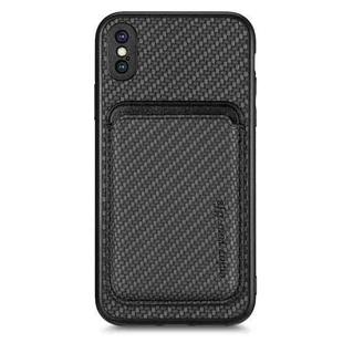 For iPhone XS Max Carbon Fiber Leather Card Magsafe Magnetic Phone Case(Black)
