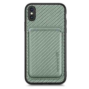 For iPhone XS Max Carbon Fiber Leather Card Magsafe Magnetic Phone Case(Green)