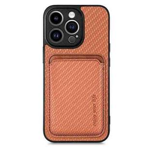 For iPhone 13 Pro Max Carbon Fiber Leather Card Magsafe Magnetic Phone Case(Brown)