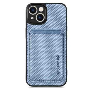 For iPhone 14 Pro Max Carbon Fiber Leather Card Magsafe Magnetic Phone Case(Blue)