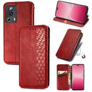 For Xiaomi 13 Lite Cubic Grid Pressed Magnetic Leather Phone Case(Red)