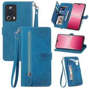 For Xiaomi 13 Lite Embossed Flower Zipper Leather Phone Case(Blue)