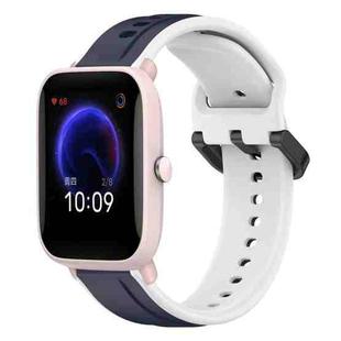 For Amazfit Pop Pro 20mm Convex Loop Two-Color Silicone Watch Band(Midnight Blue + White)