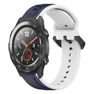 For Huawei Watch 2 20mm Convex Loop Two-Color Silicone Watch Band(Midnight Blue+White)