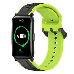 For Honor Watch ES 20mm Convex Loop Two-Color Silicone Watch Band(Black+Lime)