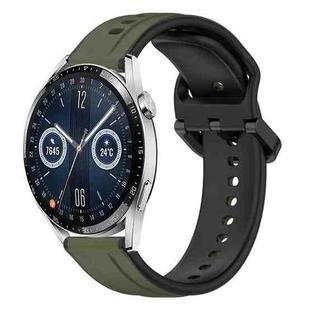 For Huawei Watch GT3 46mm 22mm Convex Loop Two-Color Silicone Watch Band(Dark Green+Black)