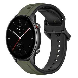 For Amazfit GTR 2e 22mm Convex Loop Two-Color Silicone Watch Band(Dark Green+Black)