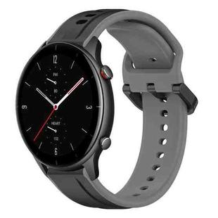 For Amazfit GTR 2e 22mm Convex Loop Two-Color Silicone Watch Band(Black+Grey)