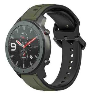 For Amazfit GTR 47mm 22mm Convex Loop Two-Color Silicone Watch Band(Dark Green+Black)