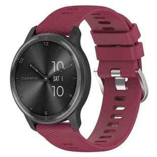 For Garmin Venu 20mm Cross Textured Solid Color Silicone Watch Band(Wine Red)