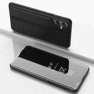 For Samsung Galaxy A54 5G Plated Mirror Horizontal Flip Leather Phone Case with Holder(Black)