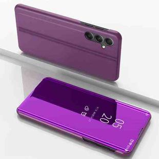 For Samsung Galaxy A04 / M13 5G Plated Mirror Horizontal Flip Leather Phone Case with Holder(Purple)