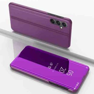 For Samsung Galaxy A24 4G Plated Mirror Horizontal Flip Leather Phone Case with Holder(Purple)